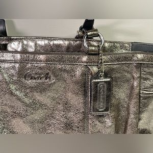 Vintage Coach Shinny Gray Titanium Leather Satchel Handbag Purse